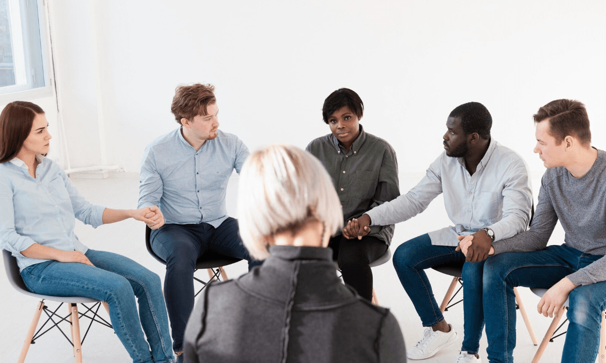 Group therapy session in a rehab center, showing supportive addiction treatment in Pocatello, Idaho