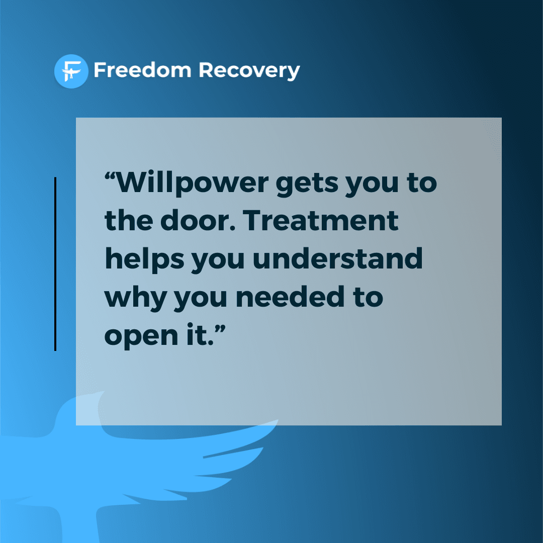 Graphic image emphasizing that recovery involves more than willpower and that treatment helps people understand the deeper reasons behind alcohol use, reflecting compassionate alcohol rehab Idaho support